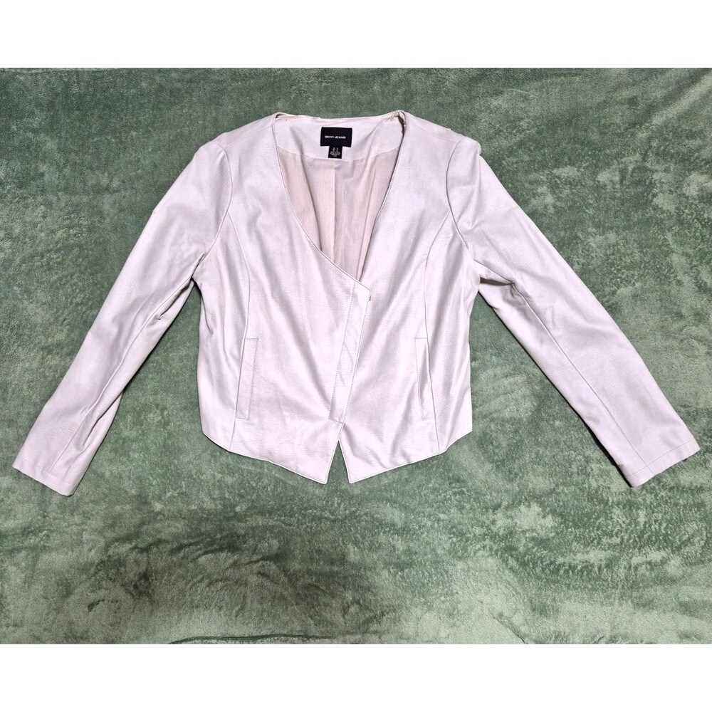 DKNY Jeans Faux Leather Jacket Asymmetrical Zipper White Size XL w\ Zip Cuffs